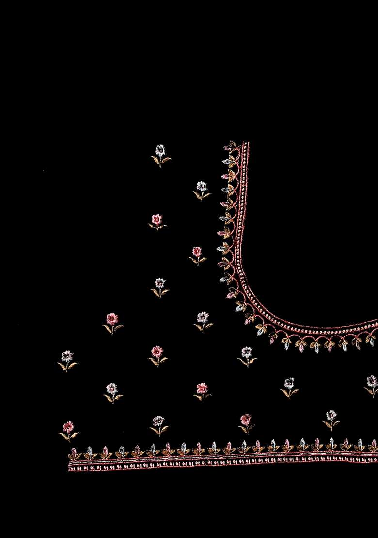 Black Embroidered Georgette Saree Set for Diwali and Festive Wear - Indya