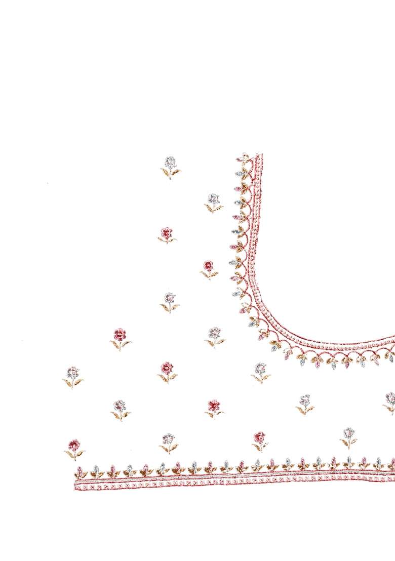 White Embroidered Georgette Saree Set for Diwali and Festive Wear - Indya