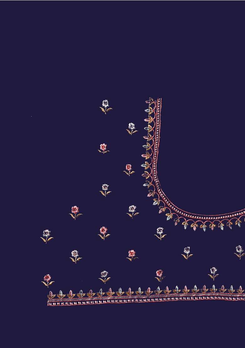 Navy Blue Georgette Saree Set with Embroidered for Diwali | Wedding & Festive Wear - Indya