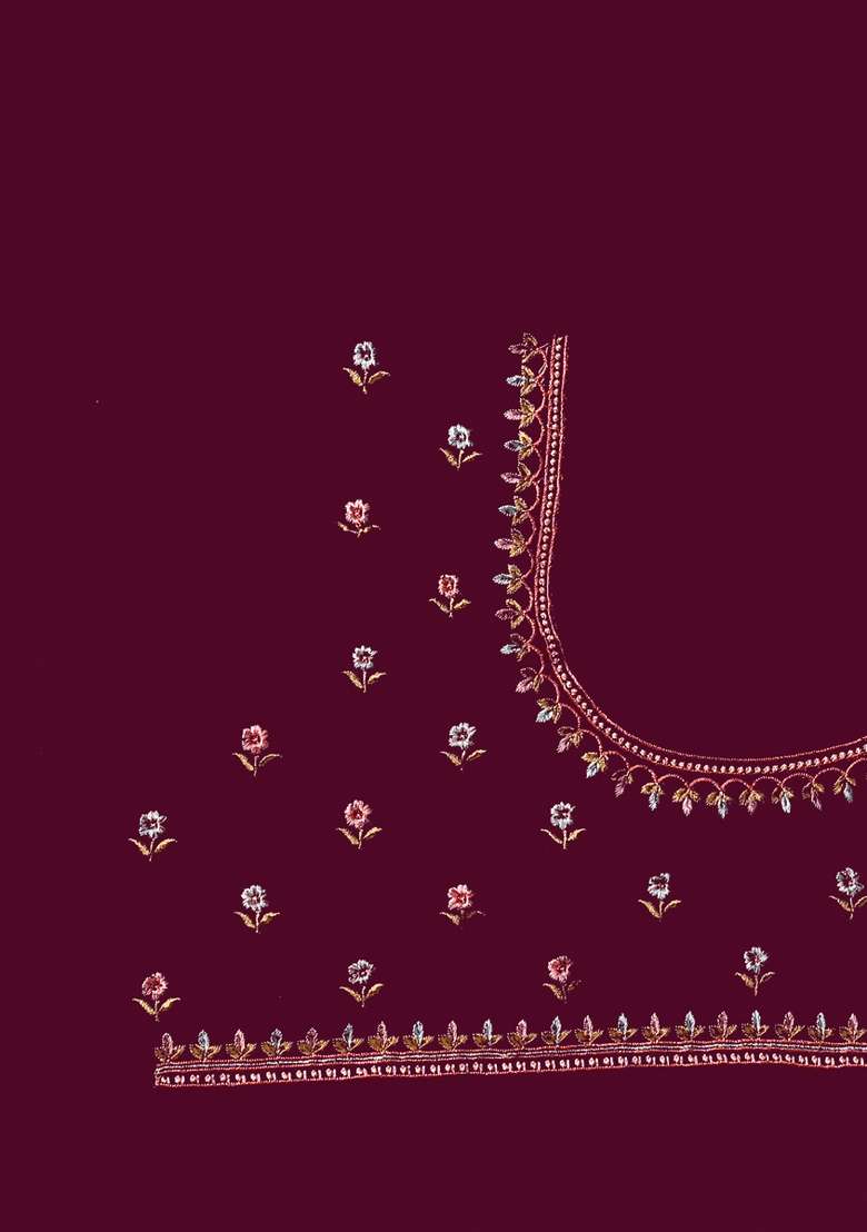 Wine Embroidered Georgette Saree Set for Diwali and Festive Wear - Indya