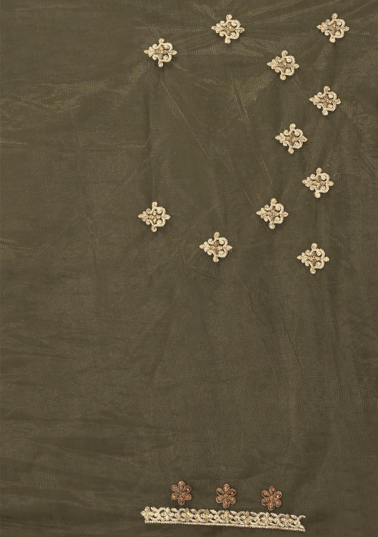 Mehandi Green Sequin Work Net Saree Set