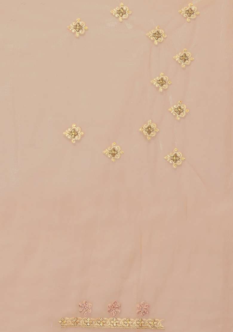 Beige Sequin Work Net Saree Set - Indya