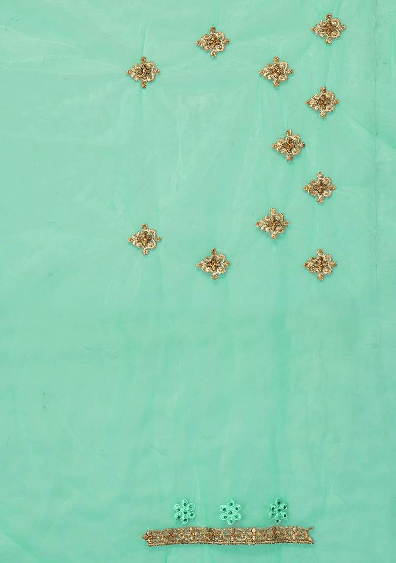 Sky Blue Sequin Work Net Saree Set - Indya