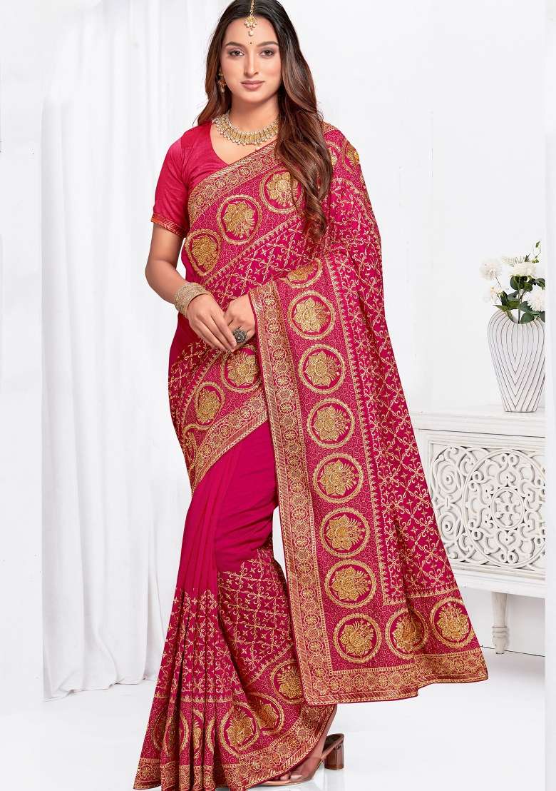 Magenta Work Blend Art Silk Saree Set with Sequin for Diwali | Wedding & Festive Wear - Indya