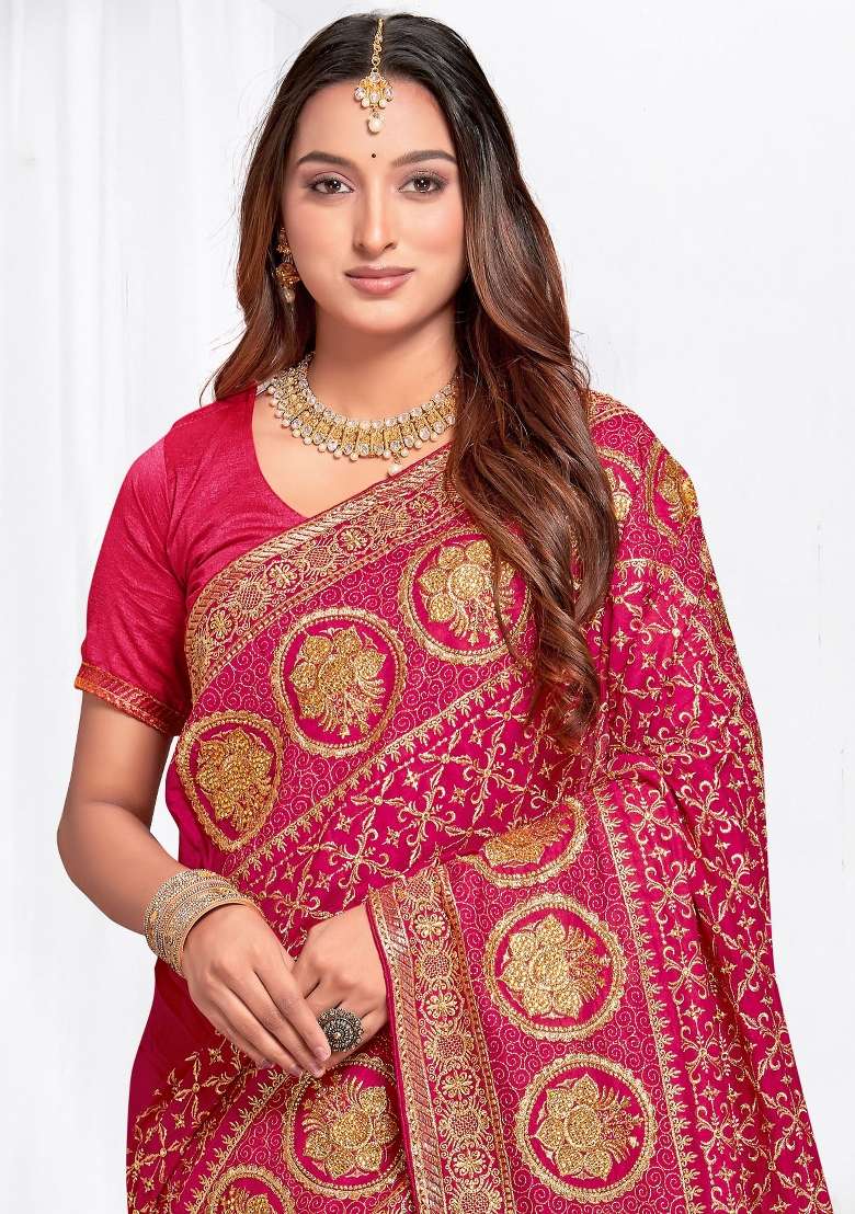 Magenta Work Blend Art Silk Saree Set with Sequin for Diwali | Wedding & Festive Wear - Indya