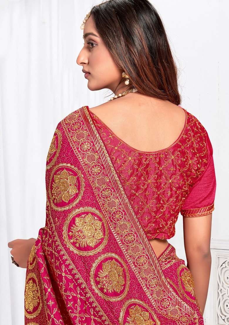 Magenta Work Blend Art Silk Saree Set with Sequin for Diwali | Wedding & Festive Wear - Indya