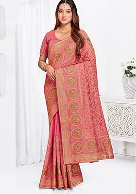 Peach Sequin Work Art Silk Saree Set