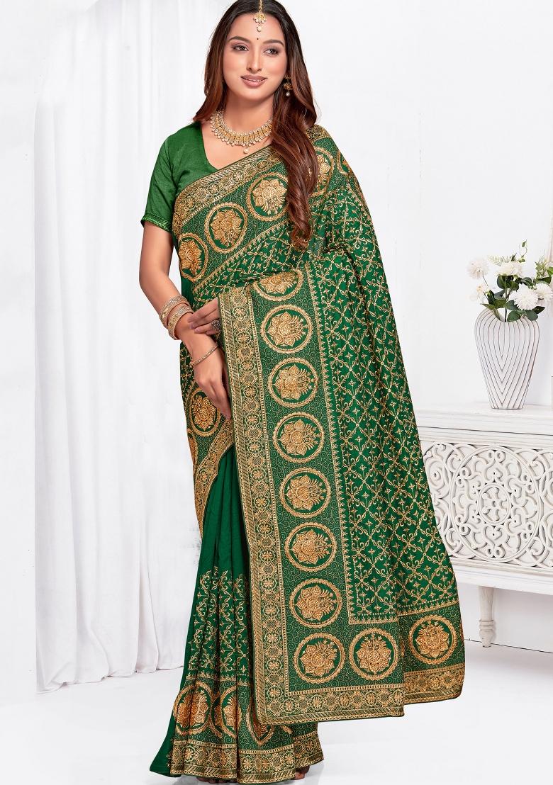 Bottle Green Sequin Work Art Silk Saree Set