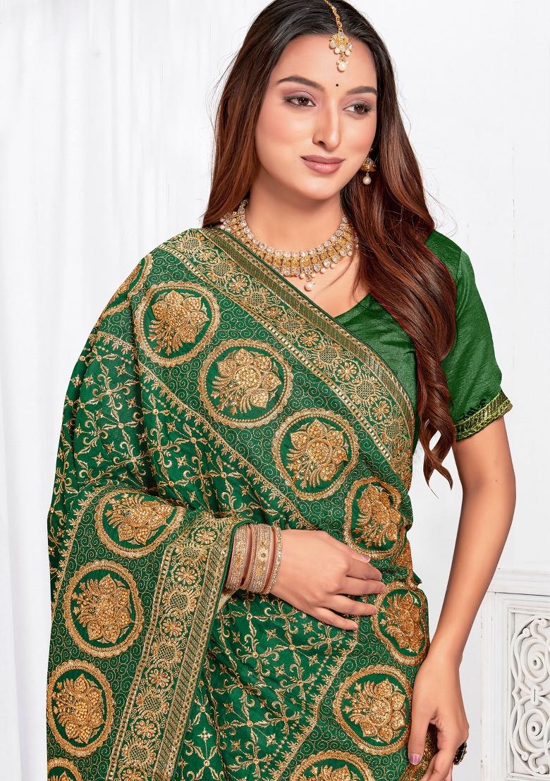 Bottle Green Sequin Work Art Silk Saree Set