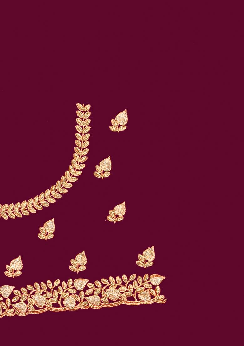 Wine Zari Work Satin Saree Set