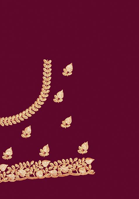Wine Zari Work Satin Saree Set