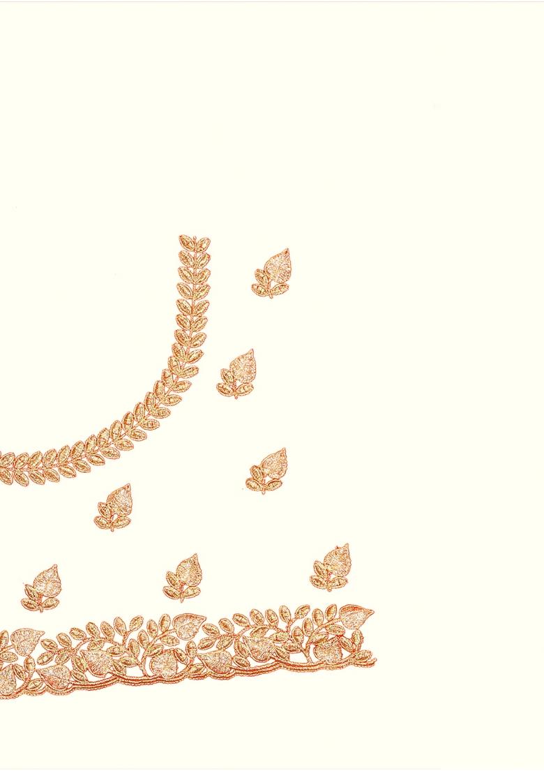 Off White Zari Work Satin Saree Set