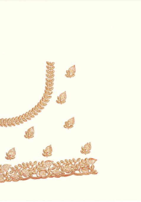 Off White Zari Work Satin Saree Set