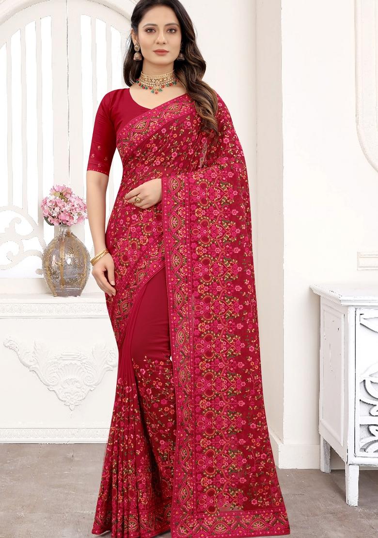 Maroon Zari Work Georgette Saree Set