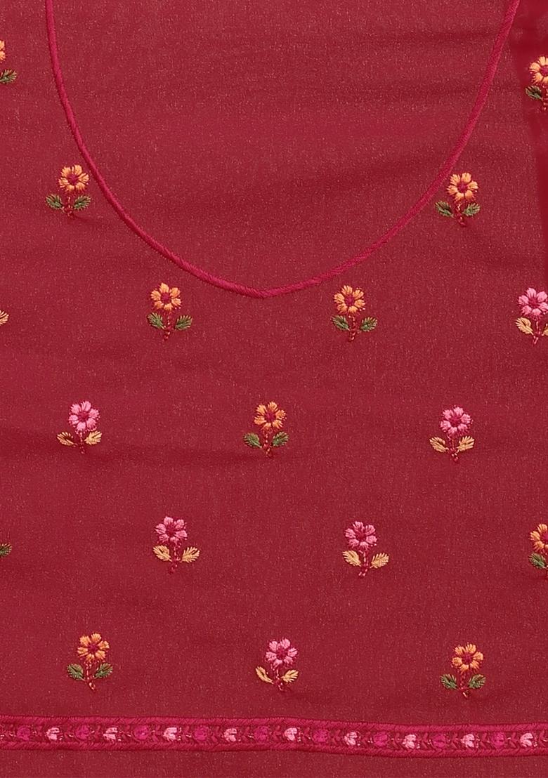 Maroon Zari Work Georgette Saree Set