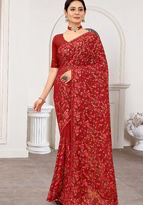 Maroon Zari Work Georgette Saree Set