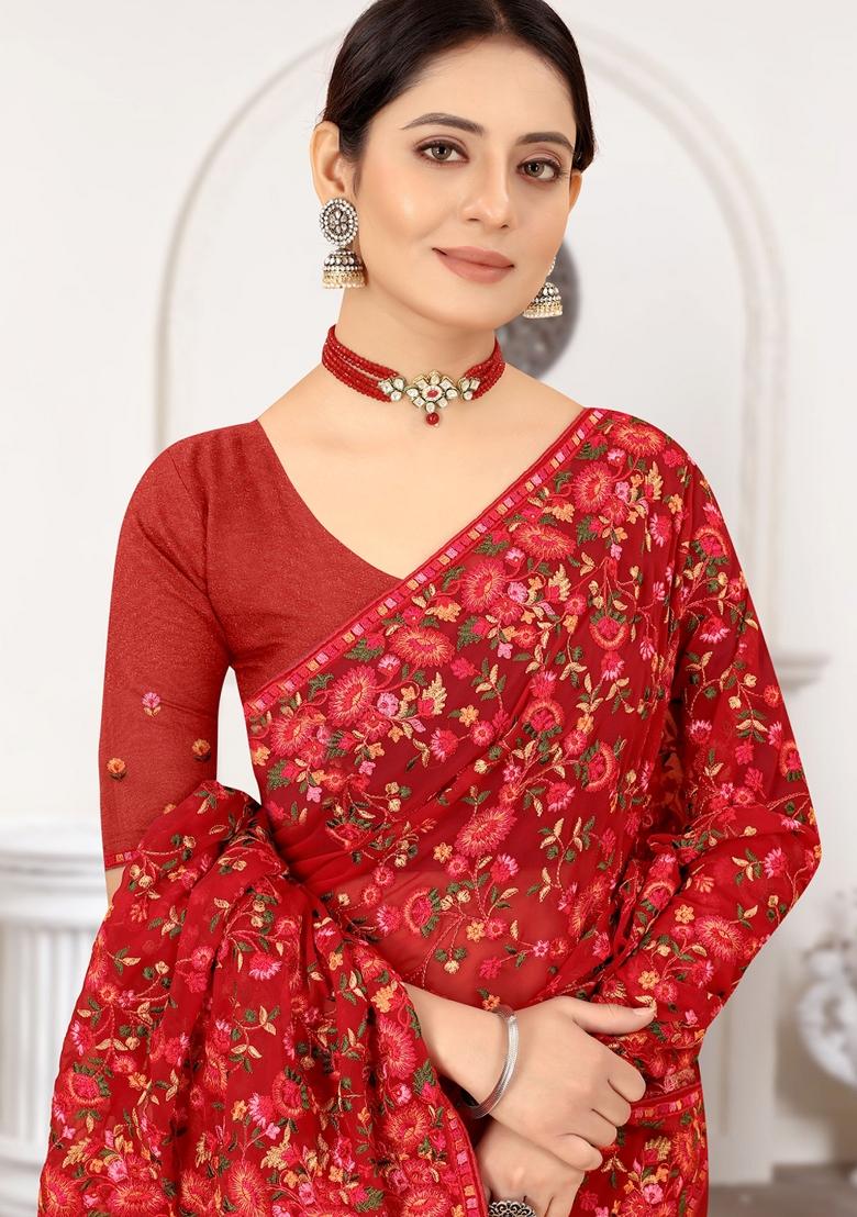 Maroon Zari Work Georgette Saree Set