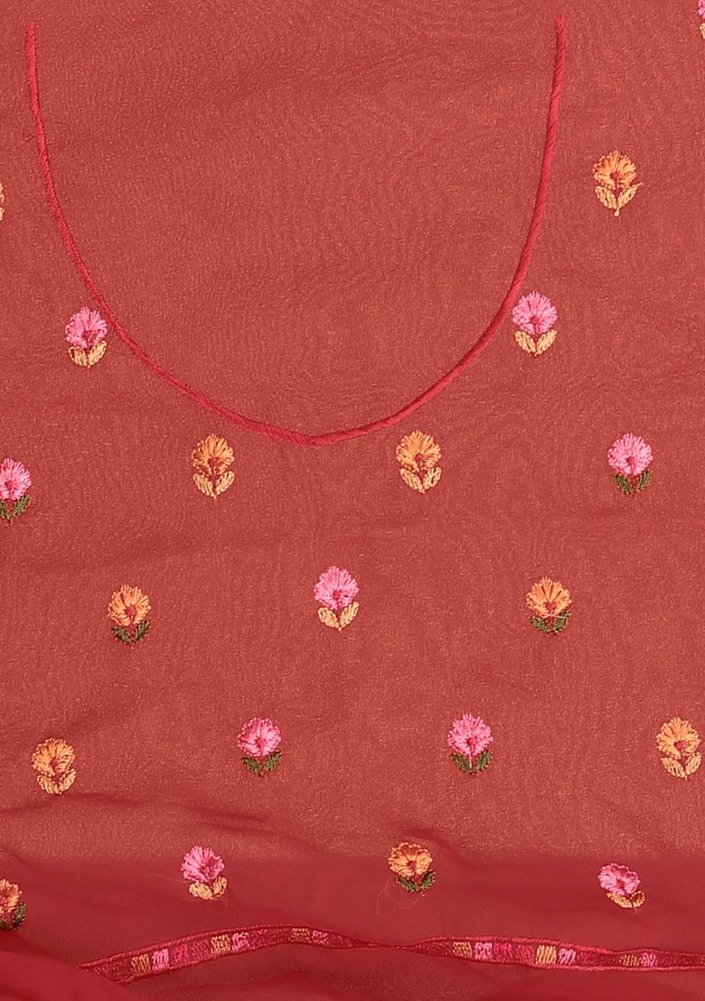 Maroon Zari Work Georgette Saree Set