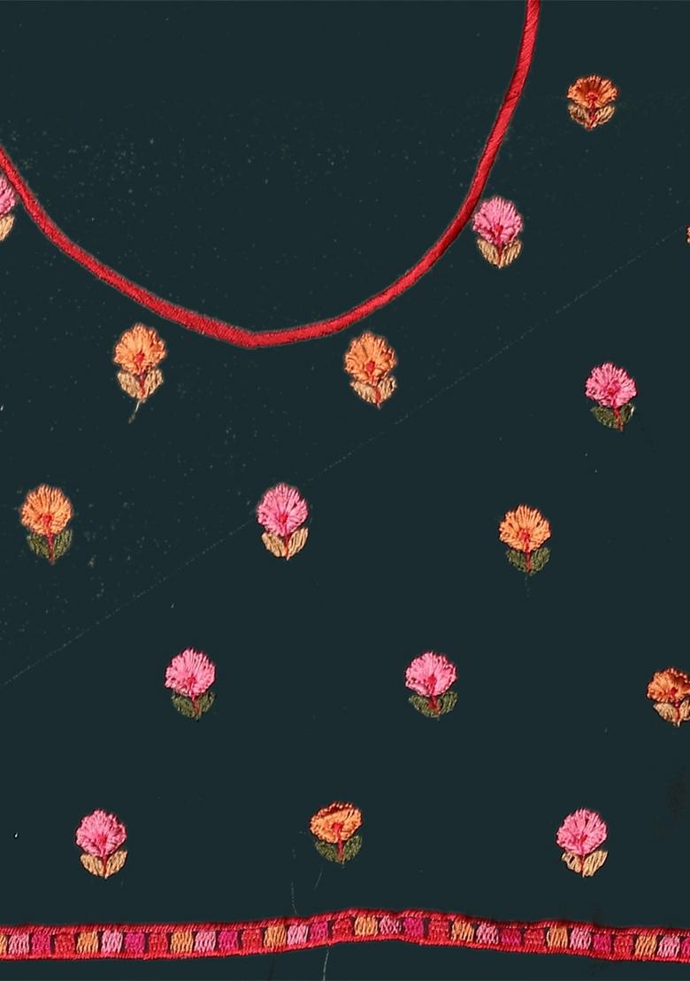 Bottle Green Zari Work Georgette Saree Set