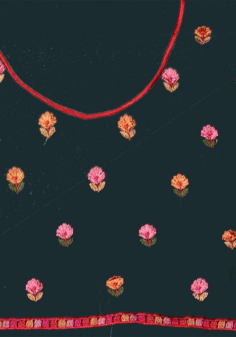 Bottle Green Zari Work Georgette Saree Set