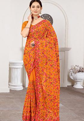 Mustard Yellow Zari Work Georgette Saree Set