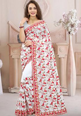 White Zari Work Georgette Saree Set
