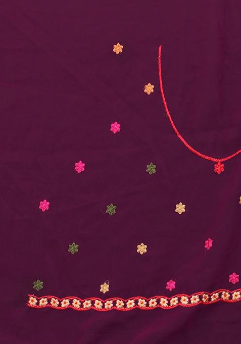 Wine Zari Work Georgette Saree Set