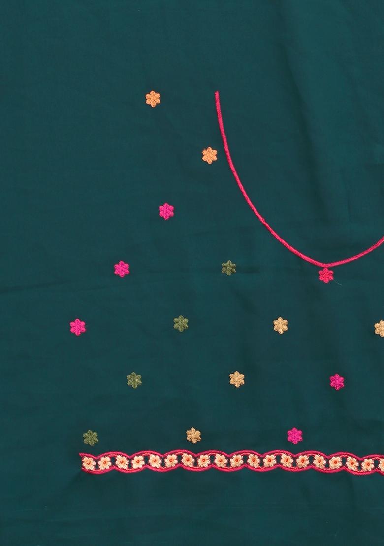 Teal Green Zari Work Georgette Saree Set