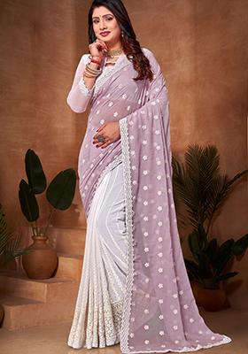 Lavender Zari Work Georgette Saree Set