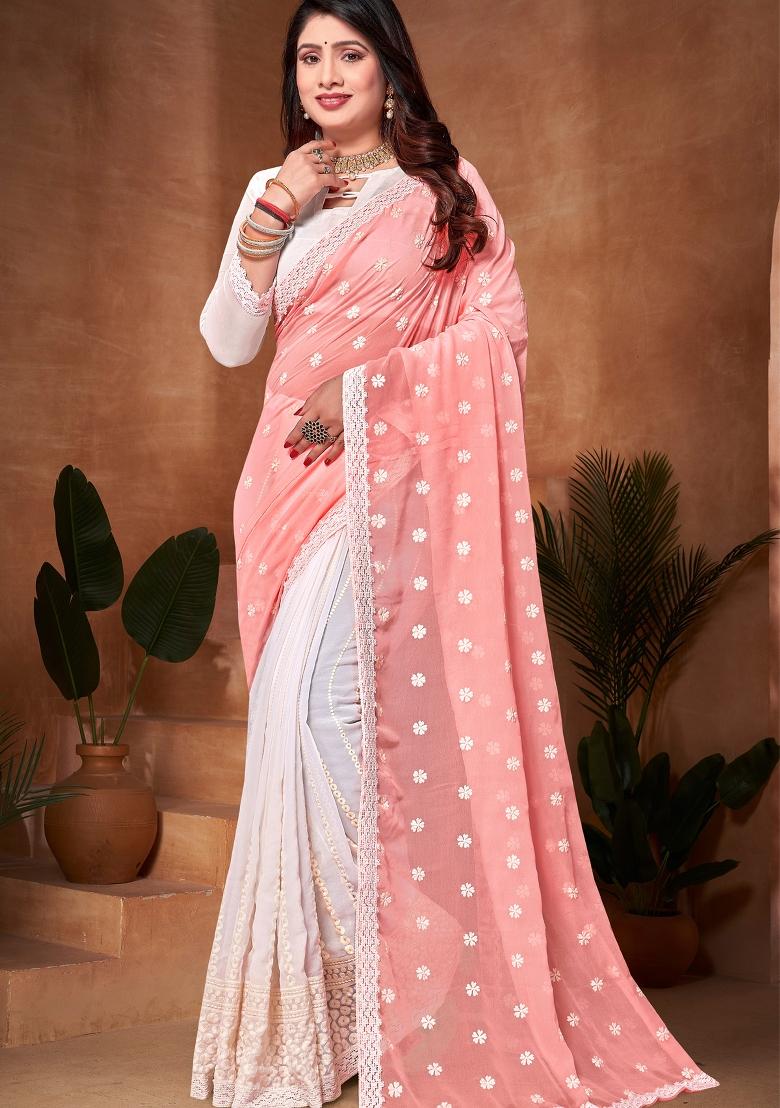 Peach Zari Work Georgette Saree Set