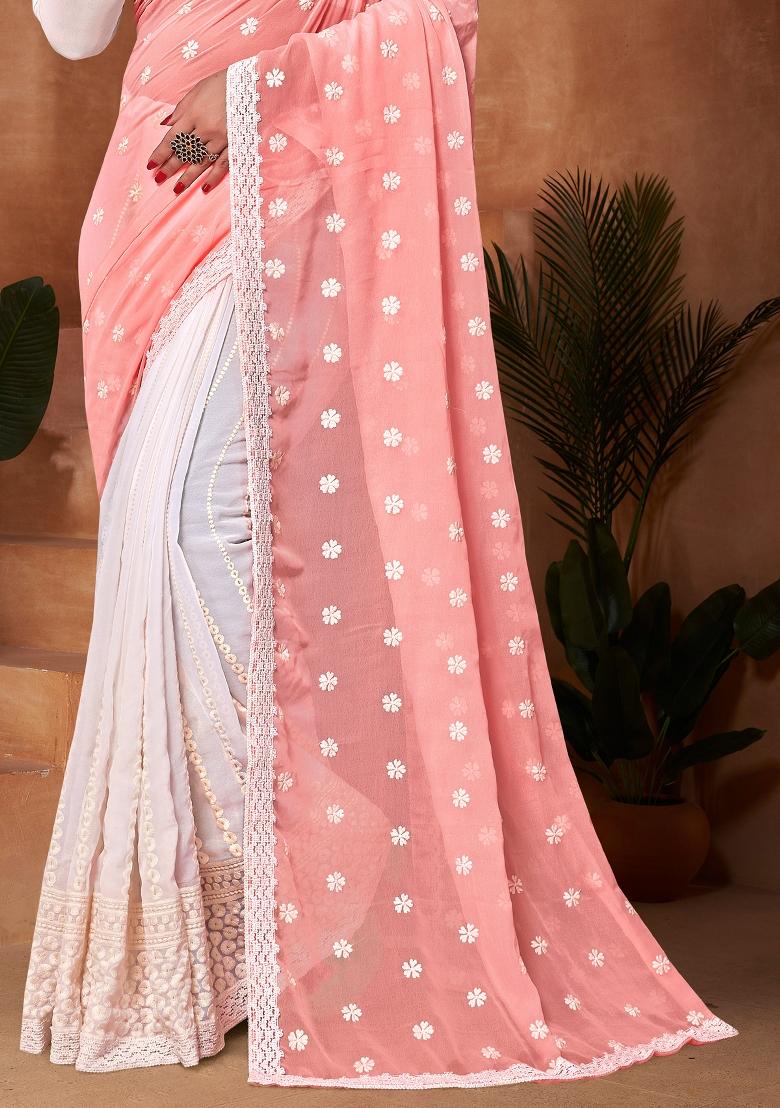 Peach Zari Work Georgette Saree Set