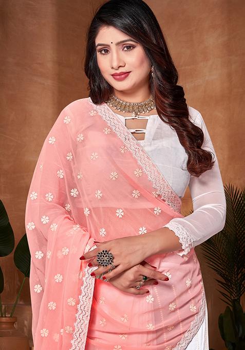 Peach Zari Work Georgette Saree Set