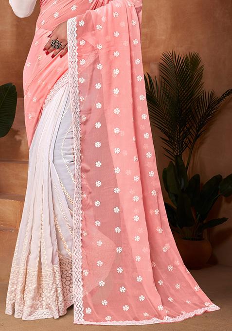 Peach Zari Work Georgette Saree Set