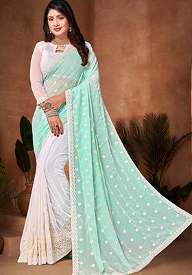 Sky Blue Zari Work Georgette Saree Set