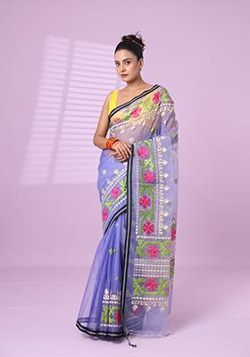 Lavender Embroidered Muslin Saree Set