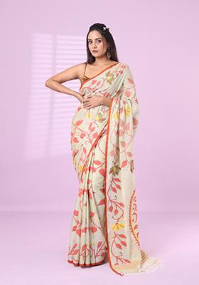 Pistachio Green Embroidered Cotton Saree Set