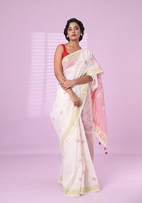 Off White Embroidered Silk Saree Set