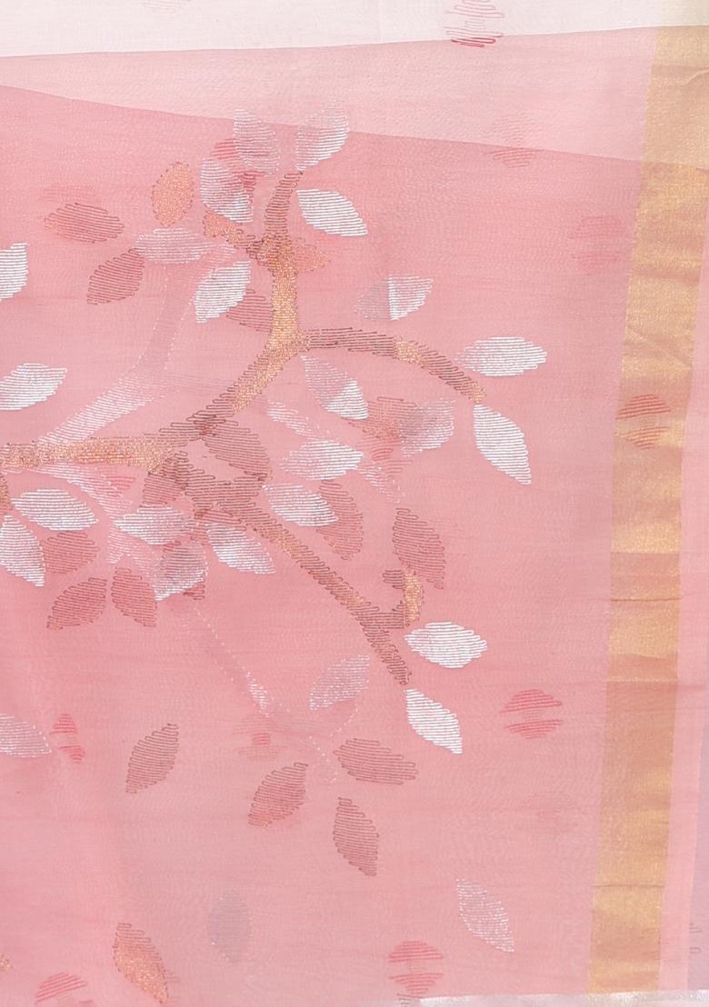 Off White Embroidered Silk Saree Set - Indya