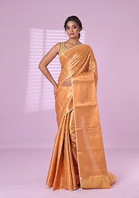 Beige Zari Work Silk Saree Set