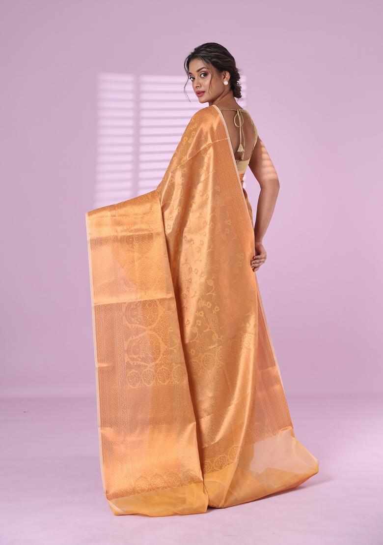 Beige Zari Work Silk Saree Set
