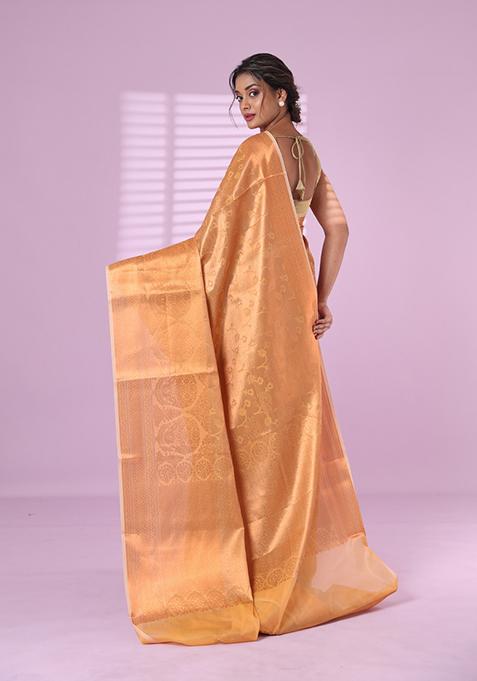Beige Zari Work Silk Saree Set