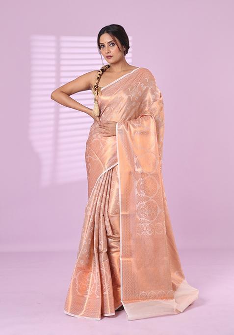 Off White Zari Work Silk Saree Set
