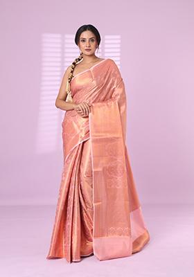 Pink Zari Work Silk Saree Set