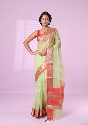 Green Embroidered Organza Saree Set