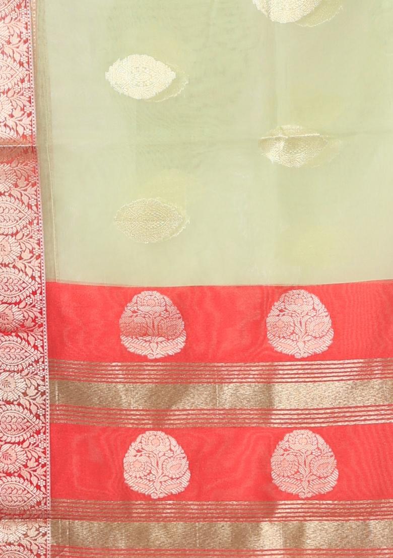 Green Embroidered Organza Saree Set - Indya