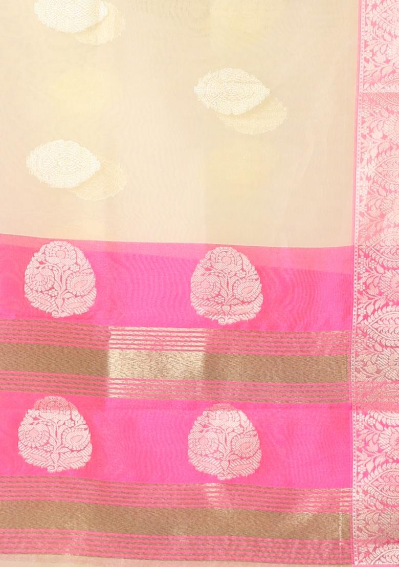 Banana Yellow Embroidered Organza Saree Set - Indya