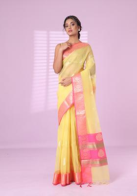 Yellow Embroidered Organza Saree Set