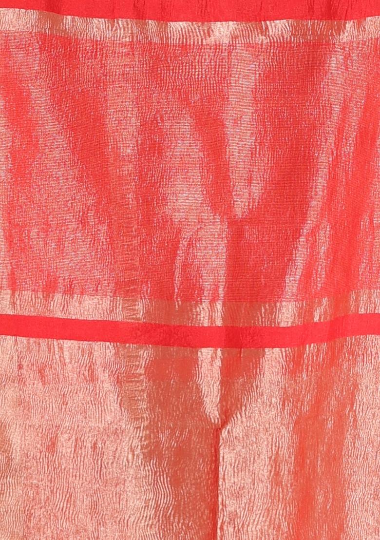 Red Solid Tissue Saree Set