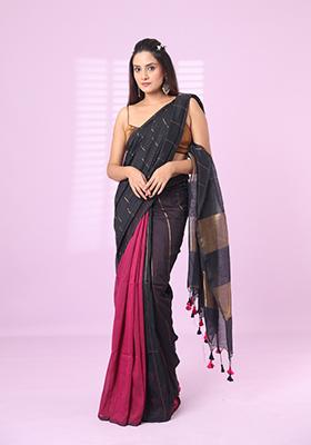 Black Zari Work Cotton Saree Set