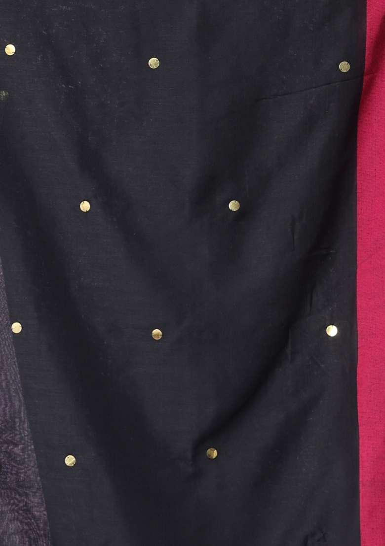 Black Cotton Saree Set with Embroidered for Diwali | Wedding & Festive Wear - Indya